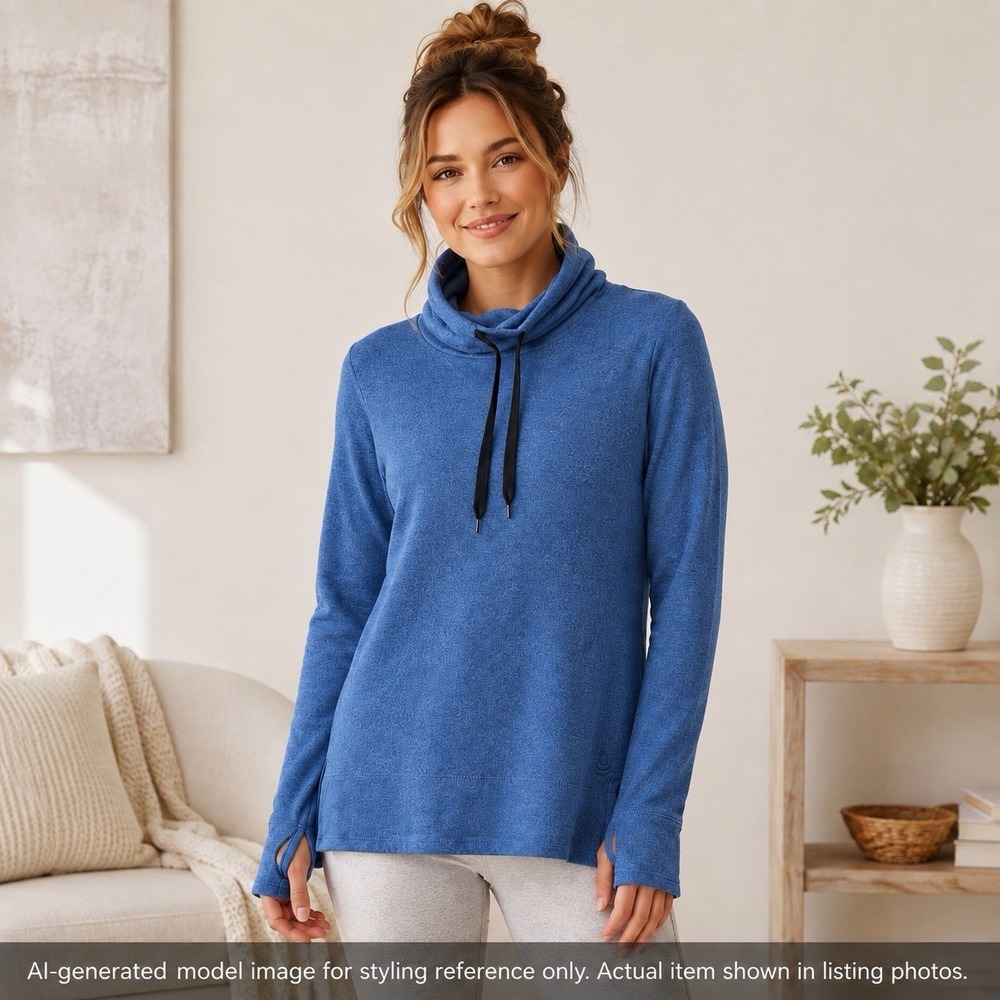 Cuddl Duds UltraCozy Cowl Neck Tunic Women's XS Blue Long Sleeve Thumbholes
